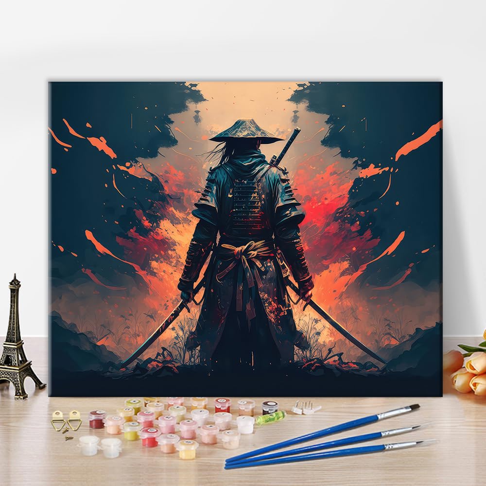 TUMOVO DIY Paint by Number for Adult, A Samurai with a Katana Paint by Numbers, Warrior Adult Paint by Numbers Kits on Canvas, 16X20 Inch Mountain Paint by Numbers for Adults Beginners TUMOVO