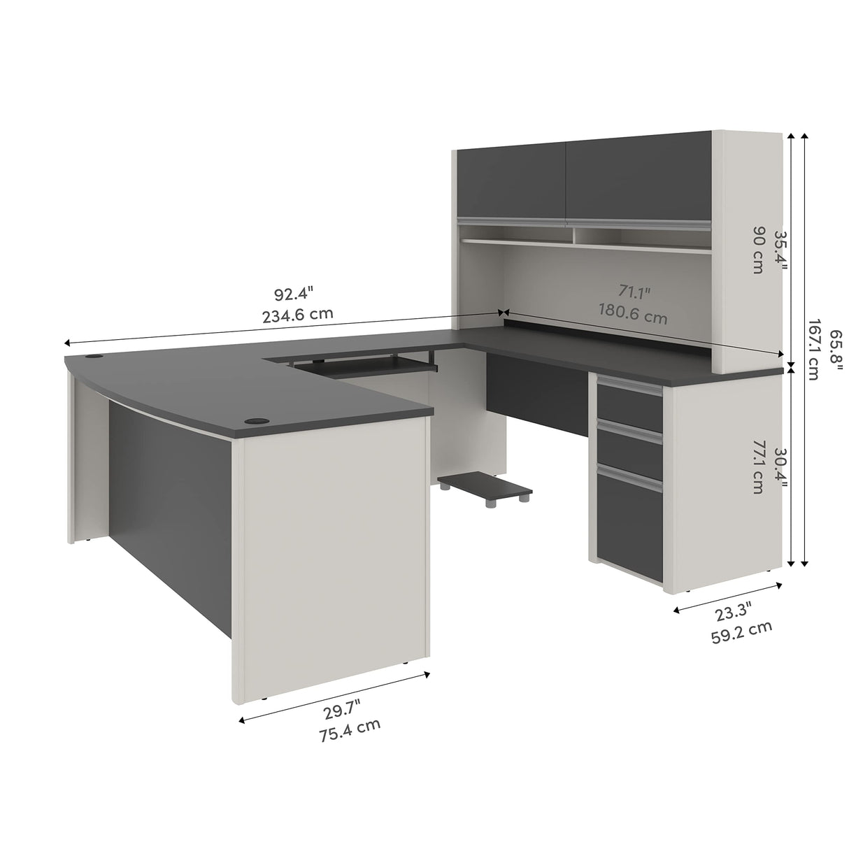 Bestar Connexion U-Shaped Workstation with Three Drawers, 72W, Slate/Sandstone Bestar