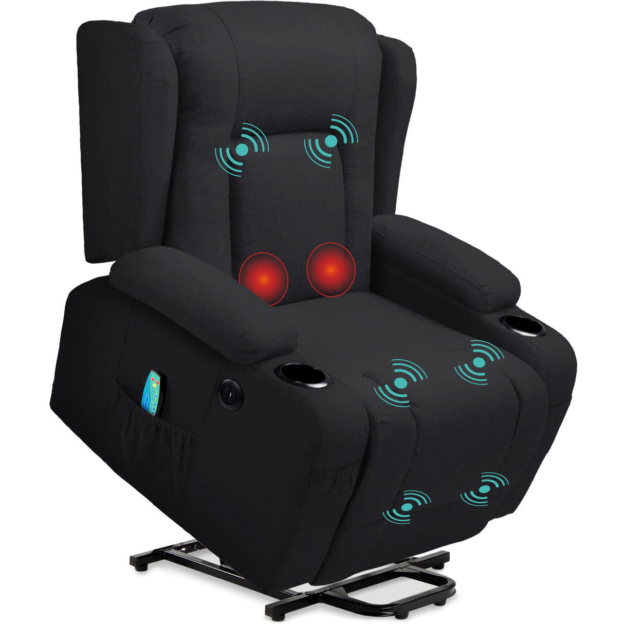 Best Choice Products Modern Linen Electric Power Lift Chair, Recliner Massage Chair, Adjustable Furniture for Back, Legs w/ 3 Positions, USB Port, Heat, Cupholders, Easy-to-Reach Button - Black Best Choice Products