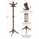 VASAGLE Coat Rack Free Standing with 11 Hooks, Wooden Hall Tree Coat Hat Tree Coat Holder with Solid Rubberwood Base for Coat, Hat, Clothes, Scarves, Handbags, Umbrella, Dark Walnut URCR05WN VASAGLE