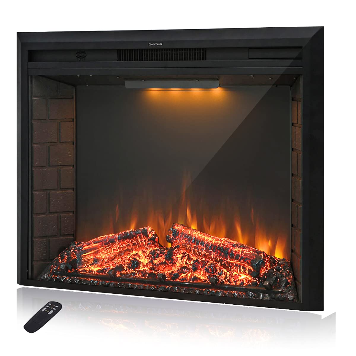 Masarflame 36'' Electric Fireplace Insert, Retro Recessed Fireplace Heater with Fire Cracking Sound, Remote Control & Timer, 750/1500W, Black Masarflame