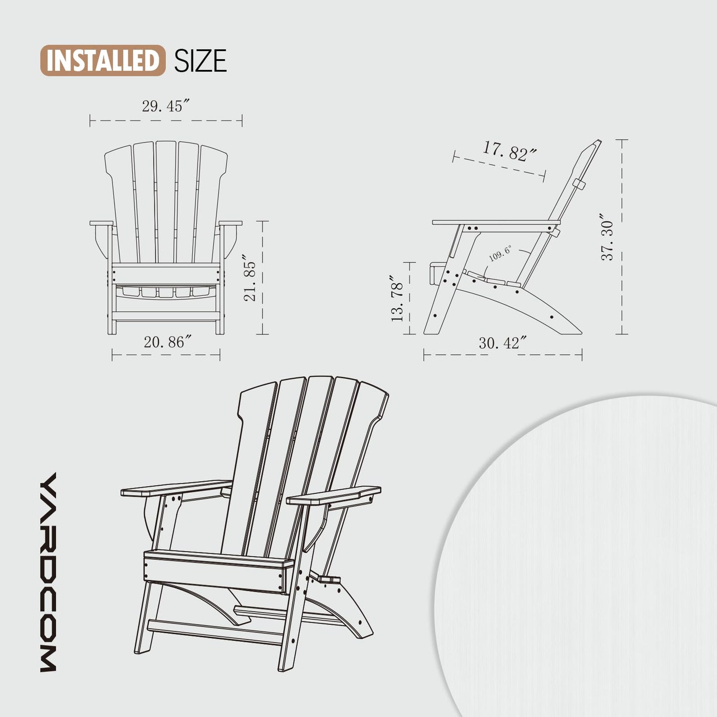 YARDCOM Adirondack Chair, 110°Ergonomics Plastic Extra Tall Adirondack Chairs, HDPE All-Weather Plastic Patio Outdoor Chair, High Foamed Polyethylene Fire Pit Chair(Natural) - WoodArtSupply