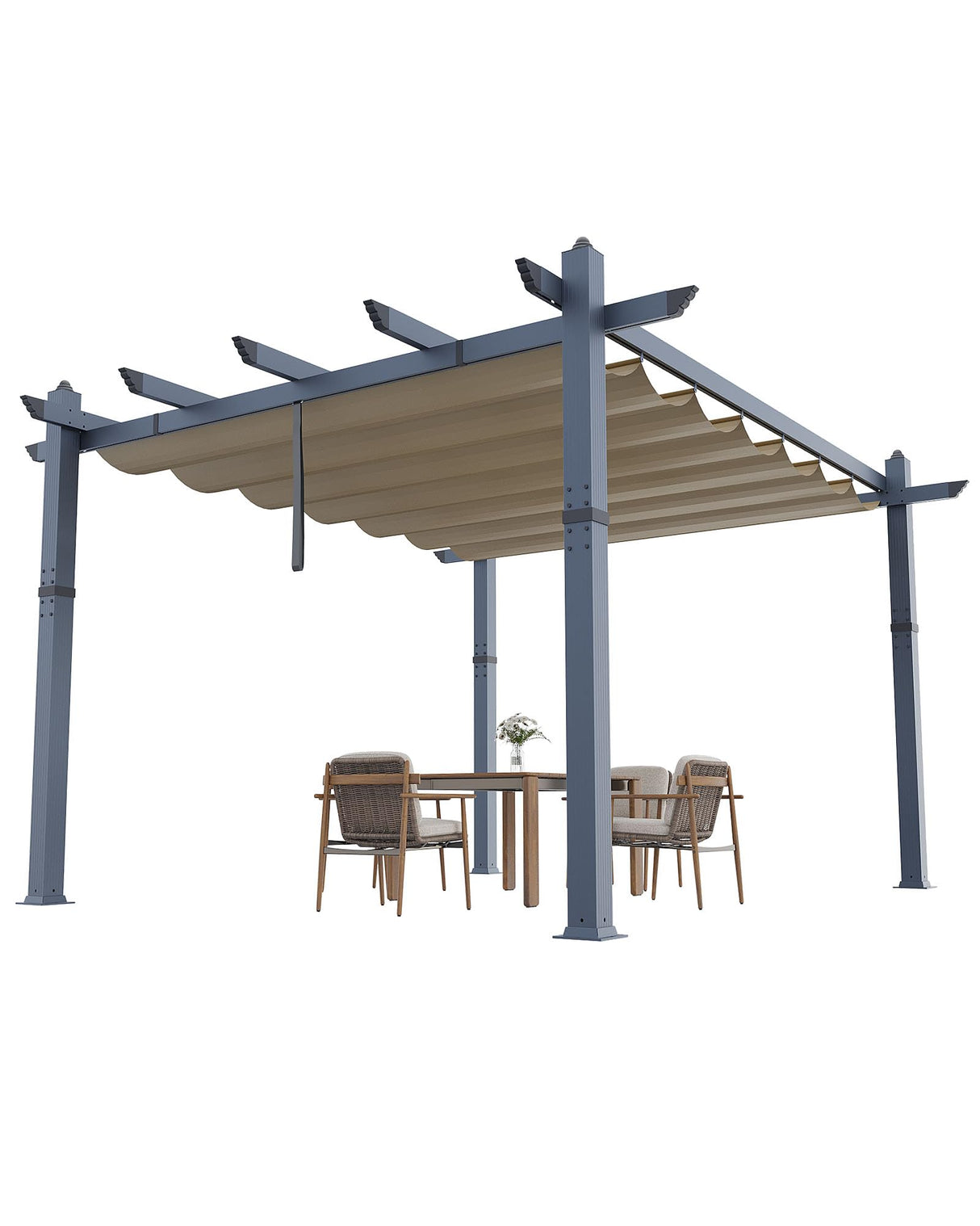 Garvee 10x13 Ft Aluminum Pergola with Retractable Canopy Metal Gazebo for Modern Backyard Deck Porch Grape Trellis(Khaki) Garvee