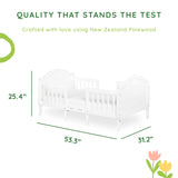 SweetPea Baby Rose 3-in-1 Convertible Toddler Bed in White, Greenguard Gold Certified, JPMA Certified, Safety Rails, Made of Sustainable New Zealand Pinewood Sweetpea Baby