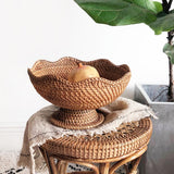 PRETYZOOM Rattan Fruit Bowl, 10 inch Natural Wicker Basket Fruit Plate Bread Display Stand with Base, Kitchen Counter Wicker Storage Basket Storage Serving Baskets PRETYZOOM