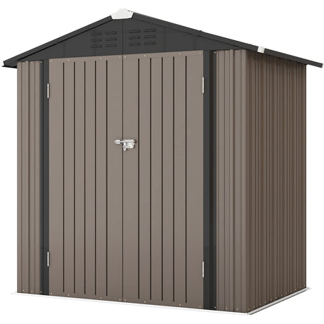 Patiowell 6x4 FT Outdoor Storage Shed, Garden Tool Storage Shed with Sloping Roof and Double Lockable Door, Outdoor Shed for Garden Backyard Patio Lawn, Brown Patiowell