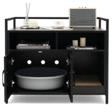 Tangkula Litter Box Enclosure, Cat Litter Box Furniture Hidden w/Metal Frame, Scratching Board, Storage Compartment, Wooden Cat Washroom, Indoor Cat House Side Table, Cat Box Cabinet (Black) Tangkula