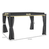 Outsunny 10' x 13' Louvered Pergola Hardtop Gazebo with Adjustable Aluminum Roof and Frame, Outdoor Pergola with Curtains and Netting, for Garden, Lawn, Backyard, and Deck, Dark Gray Outsunny