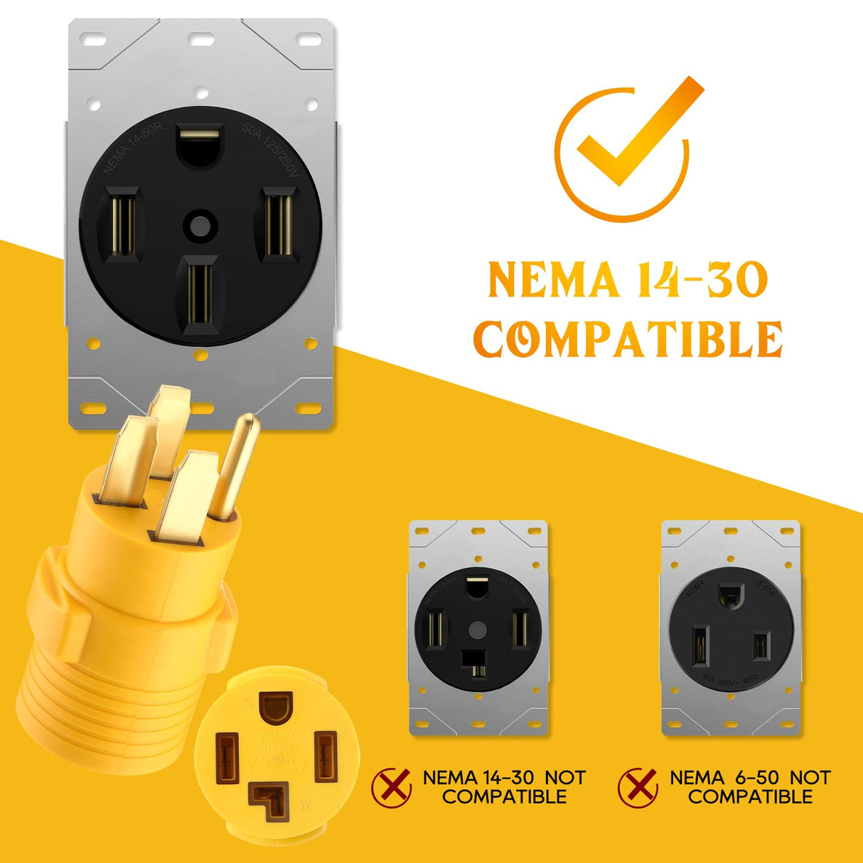 Kanayu Compatible with NEMA 14-50P to 14-30R Adapter, 4 Prong 50 Amp to 30 Amp Adapter, for Level 2 EV Charger, Generator Welder Dryer EV Charger Power Cord Connector Kanayu