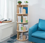 360° Rotating 4-Tier Solid Wood Bookshelf for Kids & Adults - Space-Saving Floor Organizer Heehee