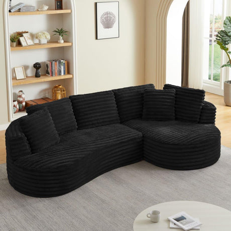 121 inch Curved Modular Sectional Sofa Couch, Oversized 2 Pieces Floor Foam Boneless Couches for Living Room, Deep Seat Cloud Couch with Right Facing Chaise w/Throw Pillows,No Assembly Required Eafurn