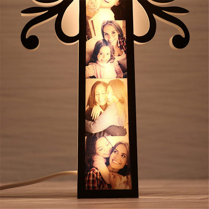 Custom Photo led Light up Cross Decoration, Personalized Acrylic Picture Night Lights Gifts for Dad Mom from Daughter Son Mother Day Father Day Mom Dad Gifts for Men Wife Husband Women - WoodArtSupply