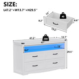 METOTI White Dresser for Bedroom with LED Lights, Farmhouse 4 Drawers Dresser with Open Shelf, Rustic Wood Chest of Storage Organizer Drawers for Living Room, Hallway METOTI