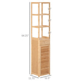 kleankin Tall Bathroom Cabinet with Drawer and Slatted Shelves, Slim Bamboo Linen Tower with Louvered Door, Natural kleankin