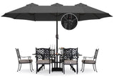 ABCCANOPY 15FT Double Sided Pool Umbrella with Base, Outdoor Porch Umbrella for Poolside, Lawn, Backyard (Dark Gray) ABCCANOPY