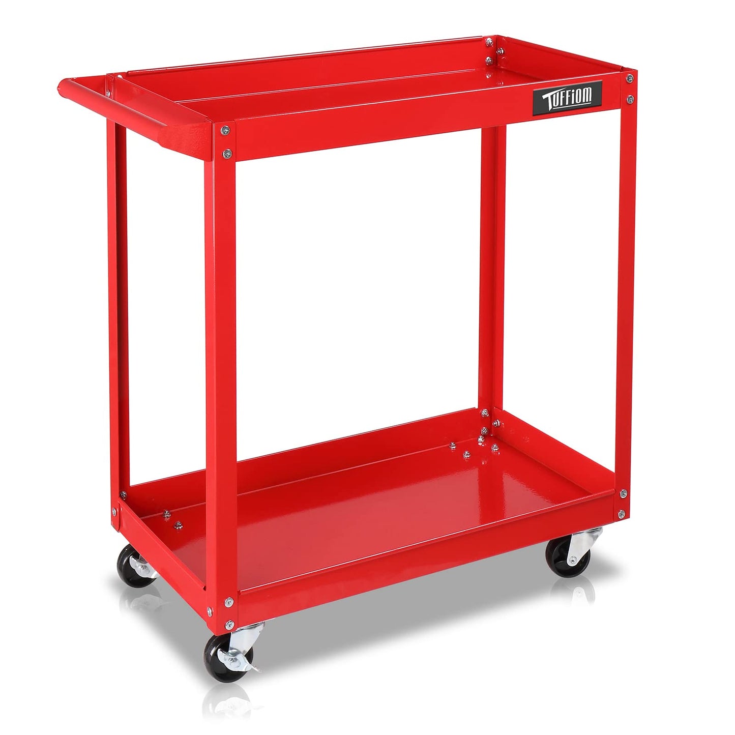 TUFFIOM 2 Tier Rolling Tool Cart, 220 LBS Capacity Industrial Service Cart w/Wheels, 2 Shelf Steel Utility Cart, Tool Storage Organizer for Mechanic, Garage, Workshop, Warehouse & Repair Shop - WoodArtSupply