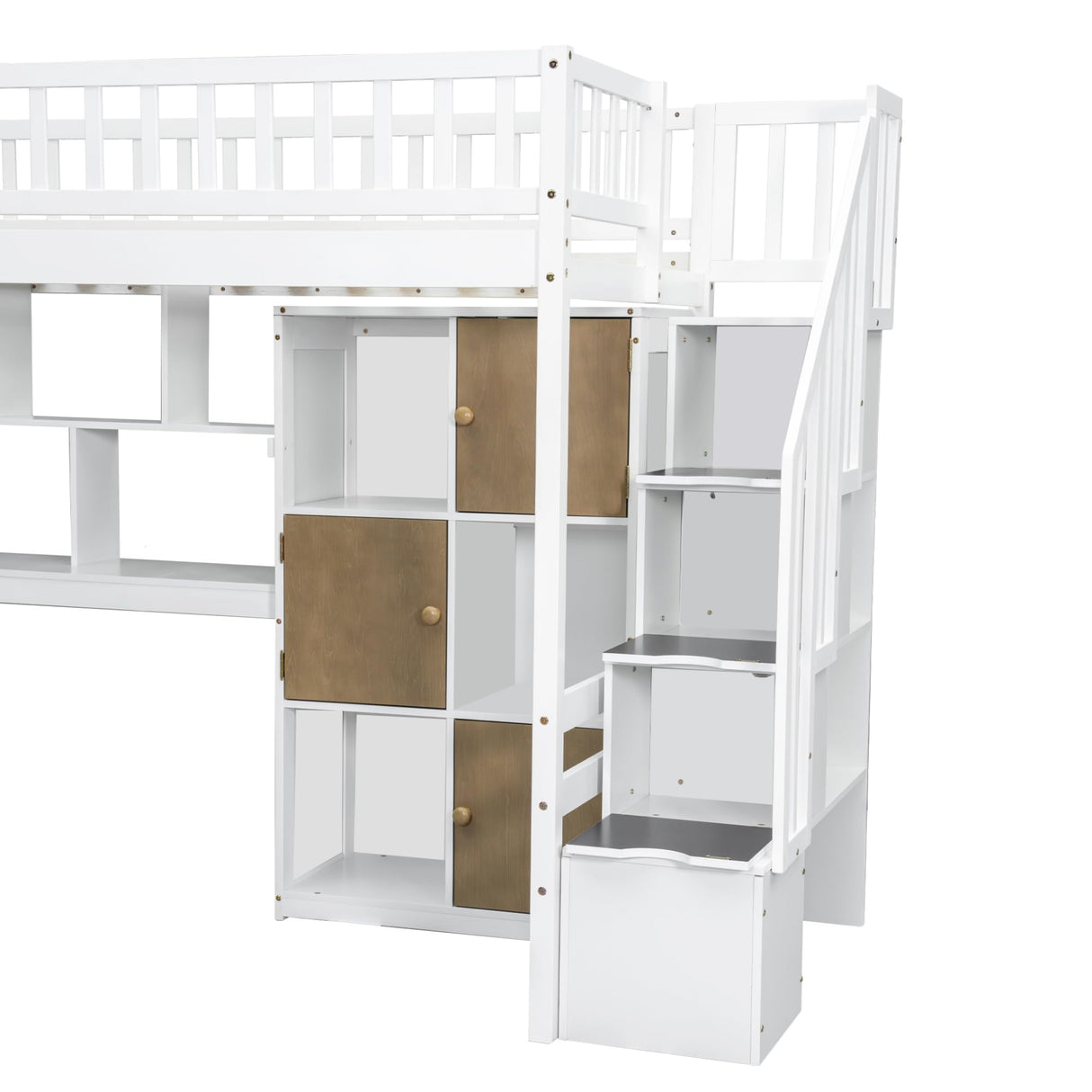 Ball & Cast Twin Size Solid Wood Loft Bed with Built-in L-Desk & Storage - Kids Bed Frame with LED Lights,Shelves & Safety Rails - Space-Saving Design,for Teens,No Box Spring Required,White Ball & Cast