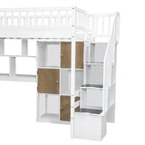Ball & Cast Twin Size Solid Wood Loft Bed with Built-in L-Desk & Storage - Kids Bed Frame with LED Lights,Shelves & Safety Rails - Space-Saving Design,for Teens,No Box Spring Required,White Ball & Cast