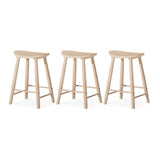Maven Lane Luna 26 Inch Tall Counter Height Backless Modern Dining Barstool in Rustic Light Oak Wood Finish with Narrow Saddle Seat, Set of 3 Maven Lane