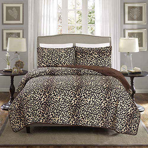 GrandLinen 3-Piece Fine Animal Print Oversize (118" X 95") Quilt Set, Bedspread Coverlet Cal King Size Bed Cover (Brown, Black Leopard Print) Grand Linen