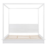 RuiSiSi King Canopy Bed with LED Light, Four Poster Design Canopy Platform Bed King Size Mattress Foundation with Wood Support Slats, No Box Spring Needed, White RuiSiSi