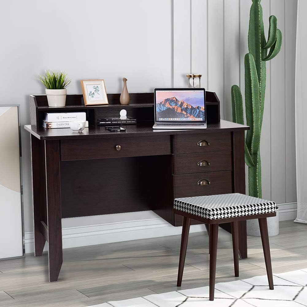Safeplus 48" Computer Desk with 4 Storage Drawers and Hutch Wood Executive Table for PC Laptop Safeplus