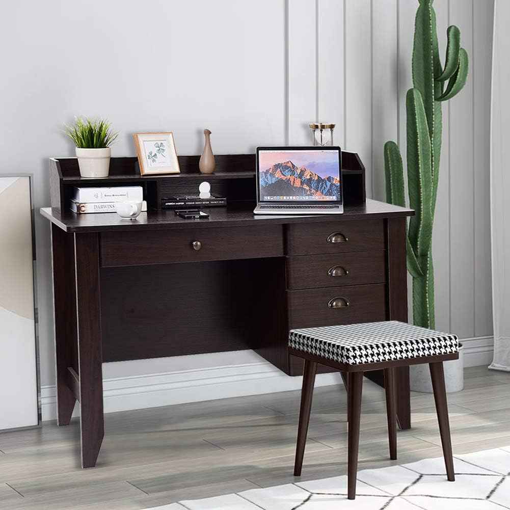 Safeplus 48" Computer Desk with 4 Storage Drawers and Hutch Wood Executive Table for PC Laptop - WoodArtSupply