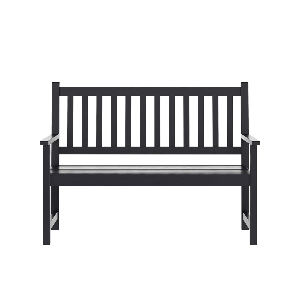 Flash Furniture Adele Commercial Indoor/Outdoor Acacia Wood Bench, 2-Person Slatted Patio Loveseat, for Use in Yard, Garden, Porch, or Park, Black Flash Furniture