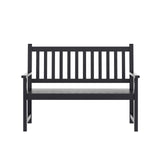 Flash Furniture Adele Commercial Indoor/Outdoor Acacia Wood Bench, 2-Person Slatted Patio Loveseat, for Use in Yard, Garden, Porch, or Park, Black Flash Furniture