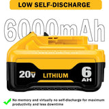 Xmenany 4Pack 20V 6000mAh Replacement for Dewalt 20V Lithium Battery Max DCB200 DCB206 DCB201 DCB203 DCB181 DCB180 DCD/DCF/DCG/DCS Series Xmenany