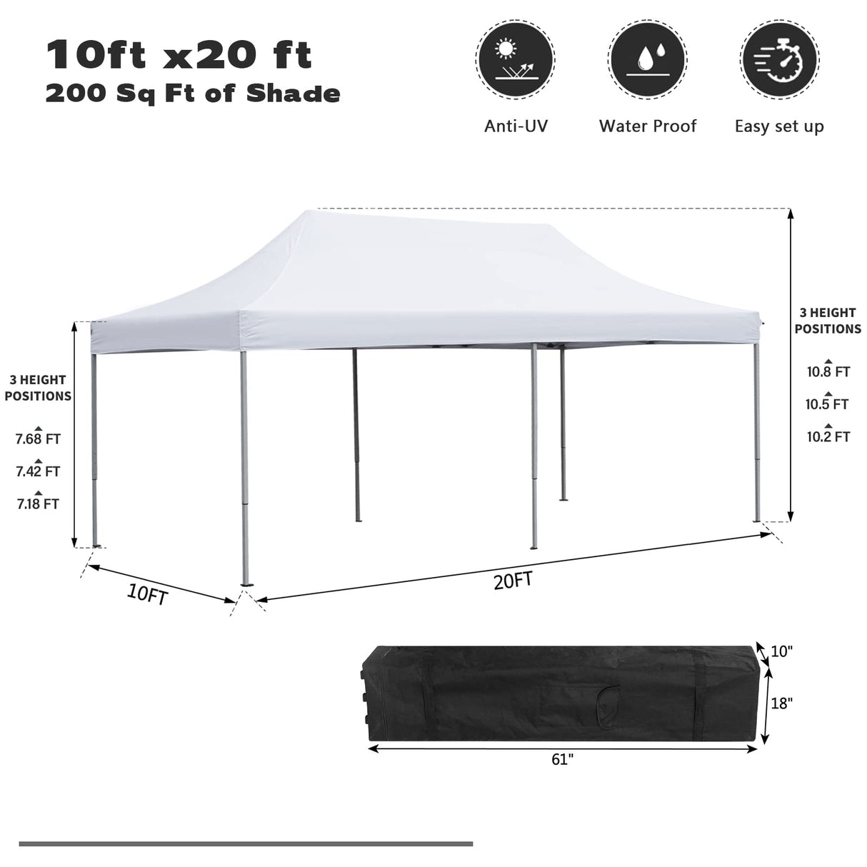 10x20 ft Pop up Canopy Tent, Wonlink Folding Heavy Duty Height Adjustable Shelter Gazebos with Wheeled Bag Wonlink