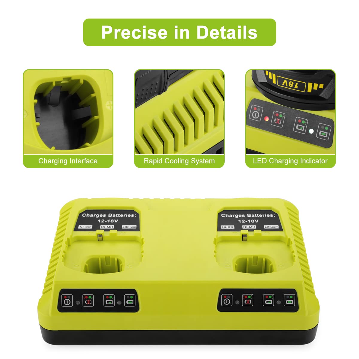 ANTRobut P117 Replacement Ryobi Charger 18v Dual Charger for Ryobi Battery Charger Dual Chemistry Li-ion & Ni-cad Ni-Mh 12V-18V for Ryobi One+ Plus Battery P100 P101 P102 P103 P105 P107 P108 1400670 ANTRobut