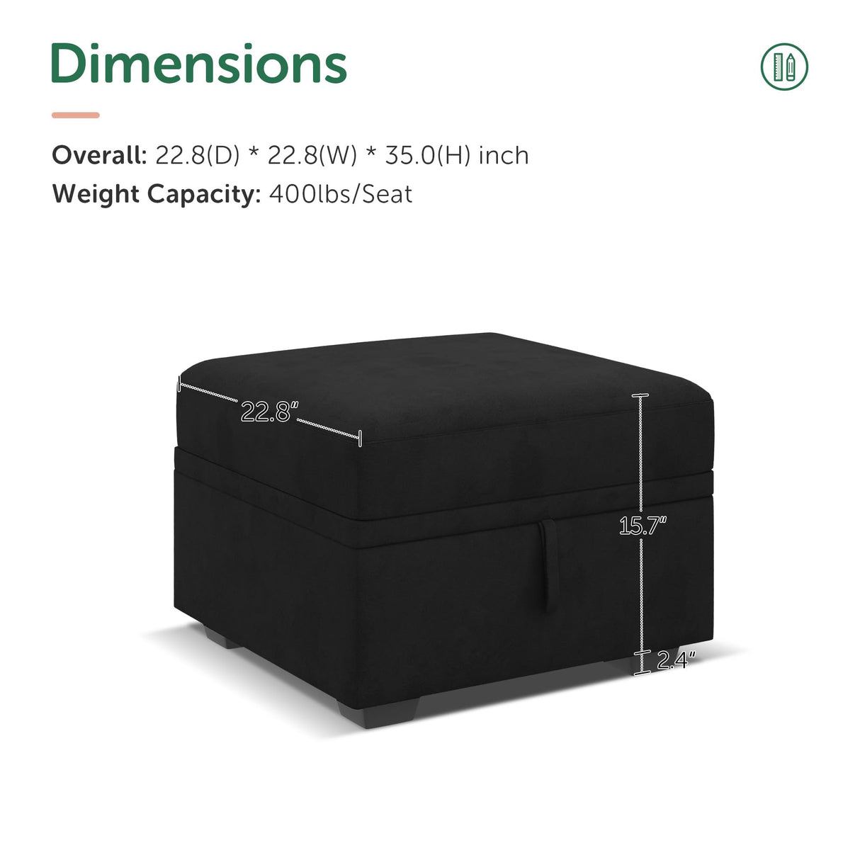 HONBAY Storage Ottoman Module for Sectional Sleeper Sofa with Pull Out Bed, Movable Footrest Ottoman for Modular Couch, Velvet Black HONBAY