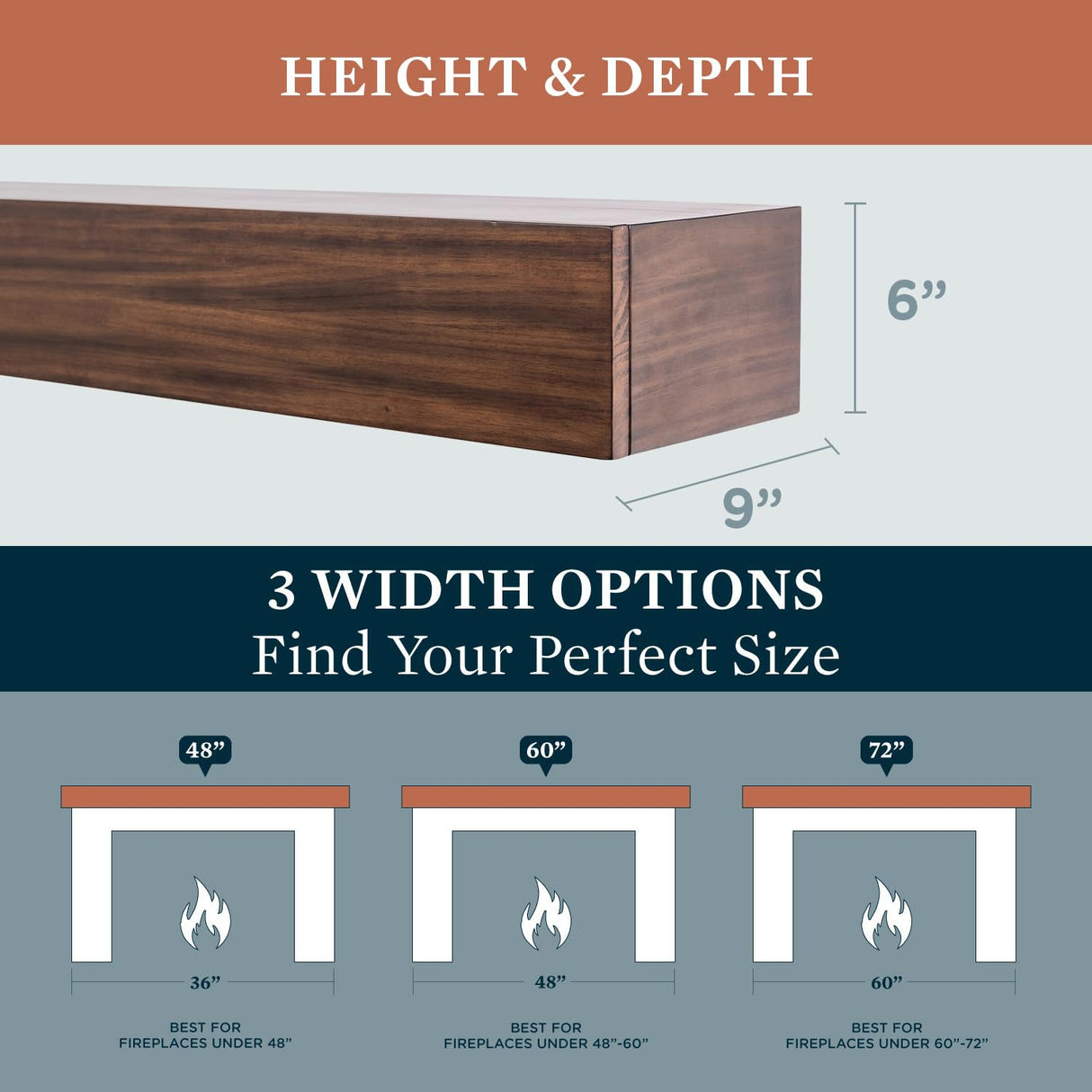 MANTELSDIRECT Houston Floating Wood Mantel Shelf with Hidden Storage Compartment - Mocha 60 Inch | Beautiful Wooden Rustic Shelf for TV Remotes, Controllers, and Décor MANTELSDIRECT