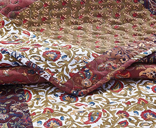 SLPR Red Riches 3-Piece Quilt Set - King Size with 2 Shams, Autumn Patchwork Design, Red Toned Lightweight Quilted Bedspread, Fall-Inspired Country Bedding SLPR