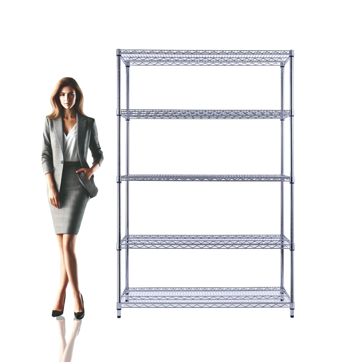 Utility Basics 48"x24"x72" Chrome 5-Tier PREMIUM Wire Shelving NSF 4000 LBS MAX CAPACITY Heavy Duty Steel Storage Rack for Warehouses, Garages, Hospitals, Commercial Spaces, & Schools w/PREMIUM WHEELS Utility Basics
