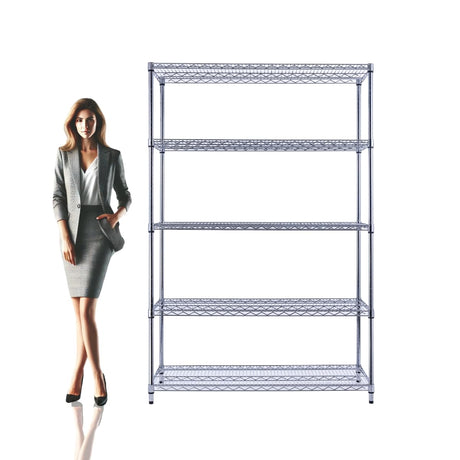 Utility Basics 48"x24"x72" Chrome 5-Tier PREMIUM Wire Shelving NSF 4000 LBS MAX CAPACITY Heavy Duty Steel Storage Rack for Warehouses, Garages, Hospitals, Commercial Spaces, & Schools w/PREMIUM WHEELS Utility Basics