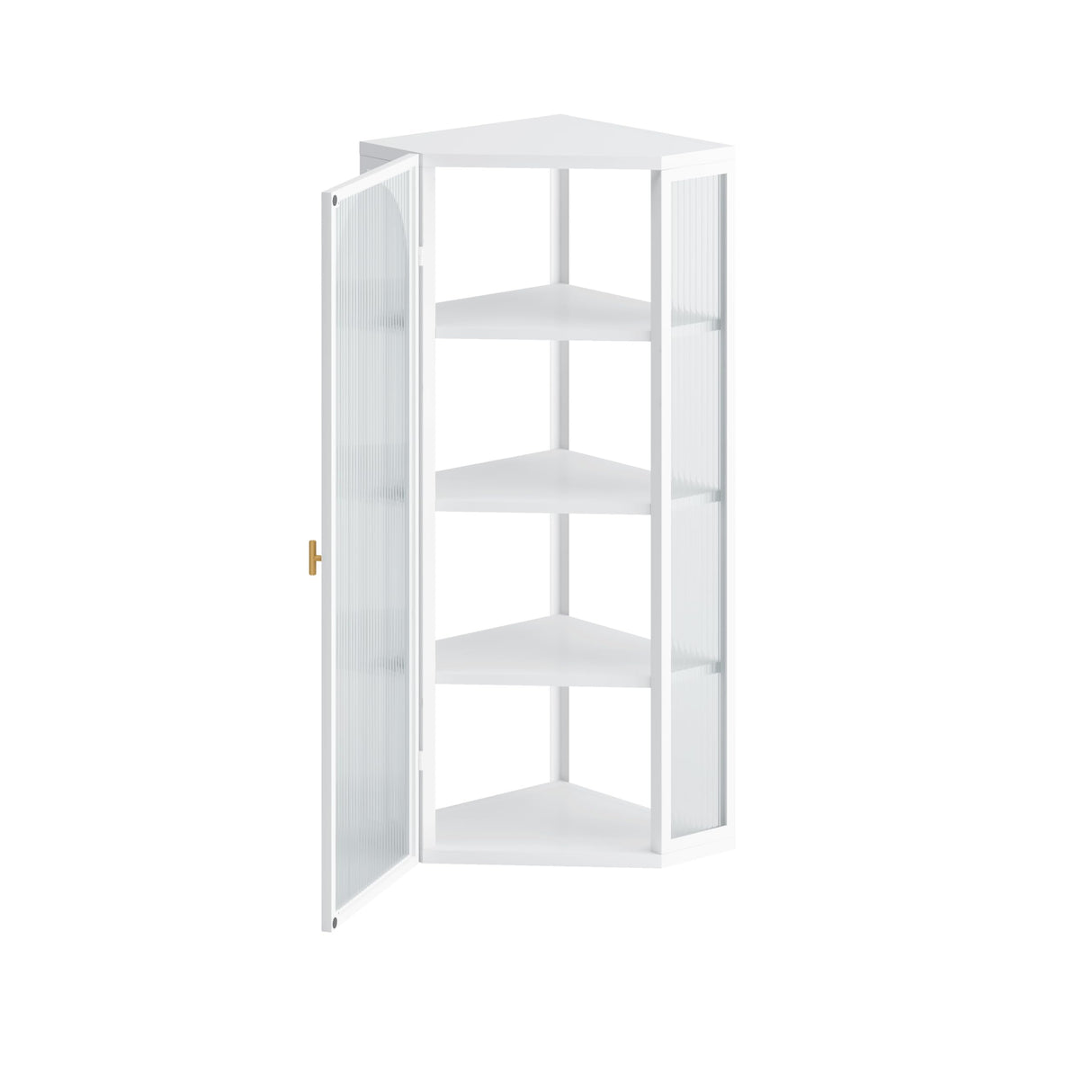 Glass Door Wall Mounted Corner Cabinet with Featuring Four-Tier Storage for Bedroom, Living Room, Bathroom, Kitchen, White Wetiny