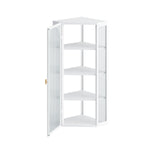Glass Door Wall Mounted Corner Cabinet with Featuring Four-Tier Storage for Bedroom, Living Room, Bathroom, Kitchen, White Wetiny