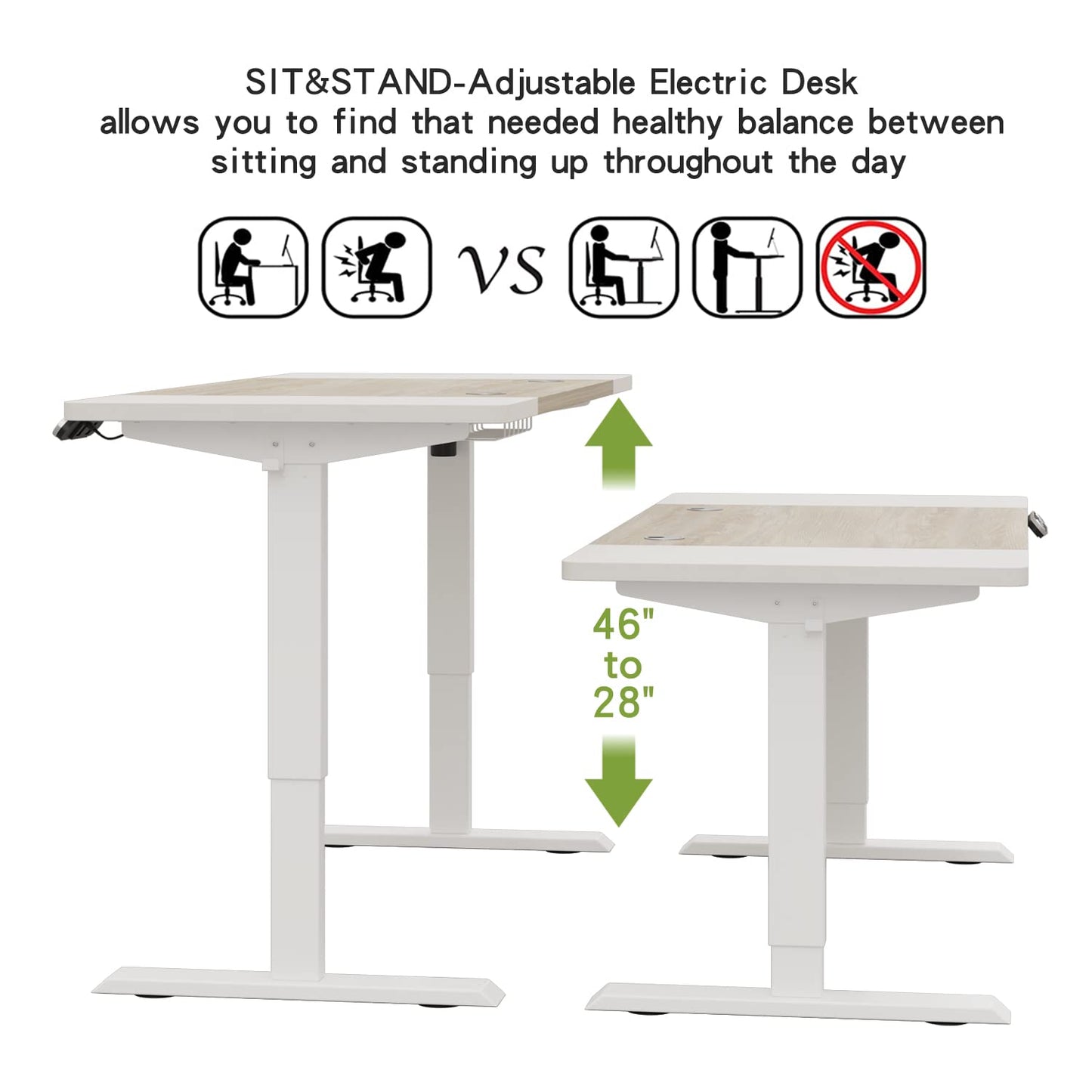 Radlove Electric Standing Desk, 63 x 30 Height Adjustable Computer Desk Sit Stand Desk Home Office Computer Standing Table Ergonomic Desk with Splice Board White Frame + 63 x 30'' White+Oak T - WoodArtSupply