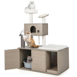 Tangkula Cat Tree with Litter Box Enclosure, Cat Tower with Litter Box, Cat Condo, Scratching Board, Soft Plush Perch, Dangling Balls, Groomer, Modern Hidden Litter Box Furniture for Indoor Cats Tangkula