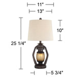 Franklin Iron Works Horace Rustic Farmhouse Table Lamps 25.25" High Full Size Set of 2 with Nightlight Miner Lantern Brown Oatmeal Tapered Drum Shade for Living Room Bedroom House Bedside Nightstand Franklin Iron Works