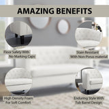 Emma Loveseat, Button Tufted Faux Leather Barrel Loveseat, Midcentury Modern 2 Seater Sofa Couch, Small Loveseat for Small Spaces, Bedrooms, Couches for Living Room, Easy Tool-Free Assembly - White Naomi Home