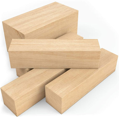 5 Pcs Basswood Carving Block, Natural Soft Wood Carving Block, 2 Sizes Portable Unfinished Wood Block, Carving Whittling Art Supplies for Beginner Expert DIY Wood Craft Fyrome