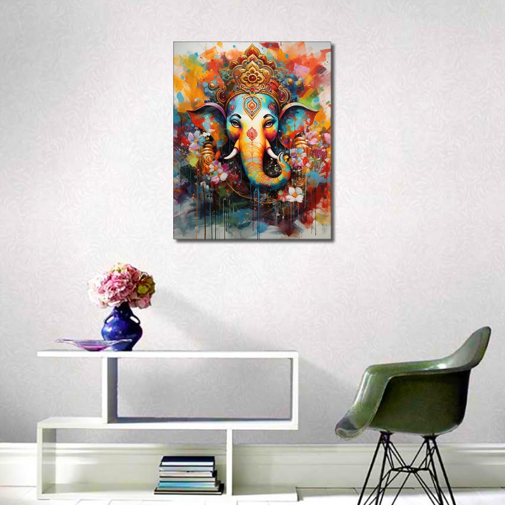Rebotipy Adults' Paint-by-Number Kits - Elephants & Ganesha Themed, 16x20 Inch Rebotipy