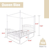 AUFANK Queen Size Canopy Bed Frame Four-Poster Metal Platform Bed with Headboard and Footboard Sturdy Heavy Duty Steel Slat Support No Box Spring Needed White AUFANK