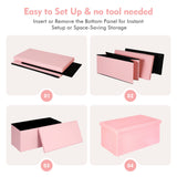 B FSOBEIIALEO Folding Storage Ottoman, Faux Leather Footrest Seat Long Bench Toy Box Chest for Girls, Pink 30"x15"x15" B FSOBEIIALEO