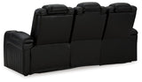 Signature Design by Ashley Caveman Den Modern Faux Leather Power Reclining Sofa with Adjustable Headrest, Drop Down Table, Electrical Outlets and LED Reading Lights, Black Signature Design by Ashley