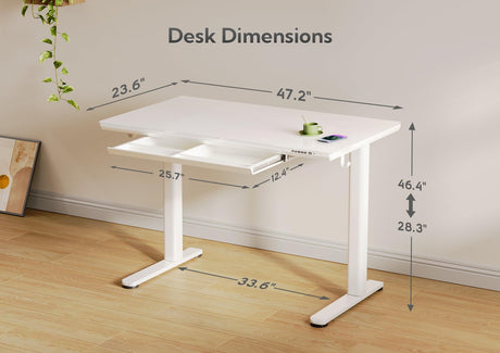 INNOVAR Wireless Charging Glass Standing Desk with Drawers, Adjustable Height Stand Up Desk, Electric Standing Desk with Storage, 48 inch, Super White INNOVAR
