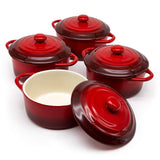 Kook Ceramic Mini Cocotte Set, Small Casserole Dishes with Lids and Handles, Individual Baking Ramekins, Oven, Microwave & Dishwasher Safe, Stoneware, 12 oz, Set of 4 KooK